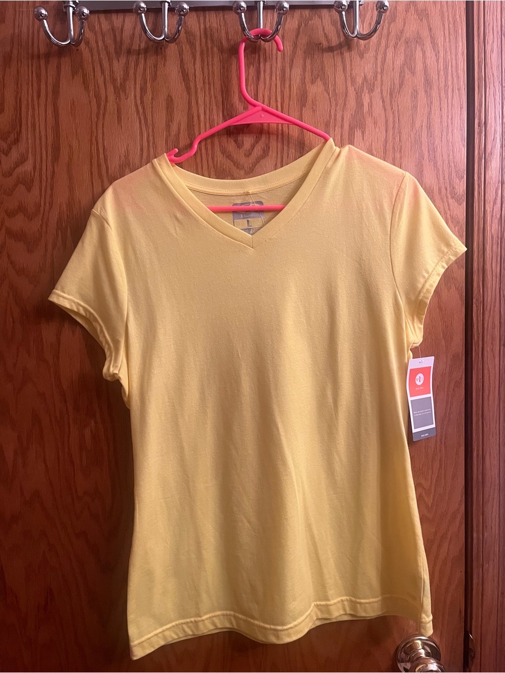 Champion Women's Yellow V-Neck Short Sleeve Tee